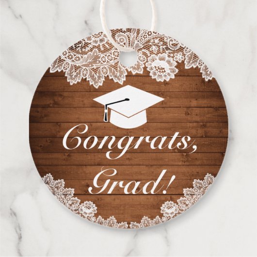 Rustige Afstuderen met hout en witte kant Bedankjes Labels (Achterkant)