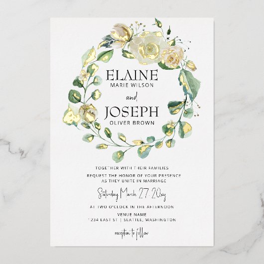 Rustige Airy Botanical Neutral Floral Wedding Folie Uitnodiging (Voorkant)