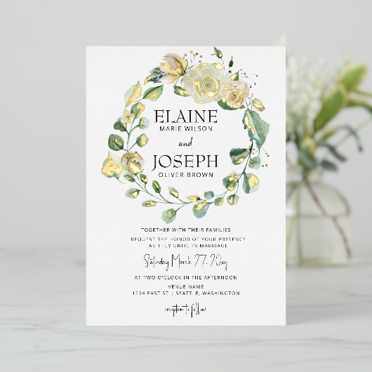 Rustige Airy Botanical Neutral Floral Wedding Folie Uitnodiging (Staand Voorkant)