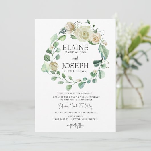Rustige Airy Botanical Neutral Floral Wedding Kaart (Staand voorkant)