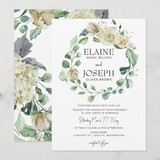 Rustige Airy Botanical Neutral Floral Wedding Kaart (Voorkant / Achterkant)