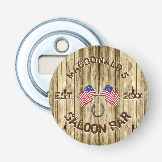 Rustige Amerikaanse bar Cowboy Saloon Button Flesopener (Voorkant)