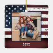 Rustige Amerikaanse vlag Aangepast 2 Fotopatriotti Keramisch Ornament (Achterkant)