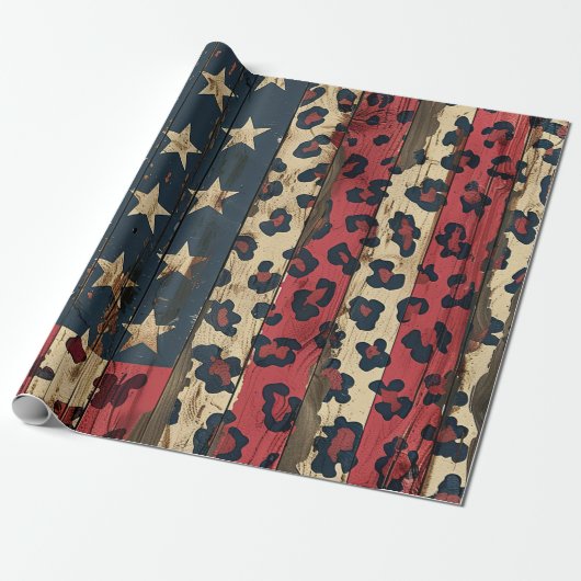 Rustige Amerikaanse Vlag Luipaardprint (1) Cadeaupapier (Uitgerold)
