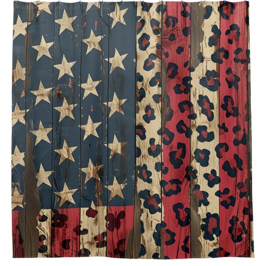 Rustige Amerikaanse vlag luipaardprint (1) Douchegordijn (Voorkant)