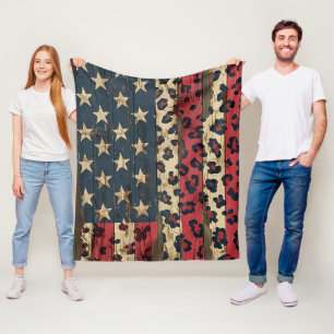 Rustige Amerikaanse Vlag Luipaardprint (1) Fleece Deken