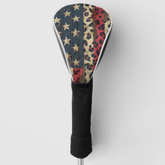 Rustige Amerikaanse Vlag Luipaardprint (1) Golfheadcover (Voorkant)