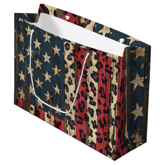Rustige Amerikaanse Vlag Luipaardprint (1) Groot Cadeauzakje (Voorkant Gekanteld)