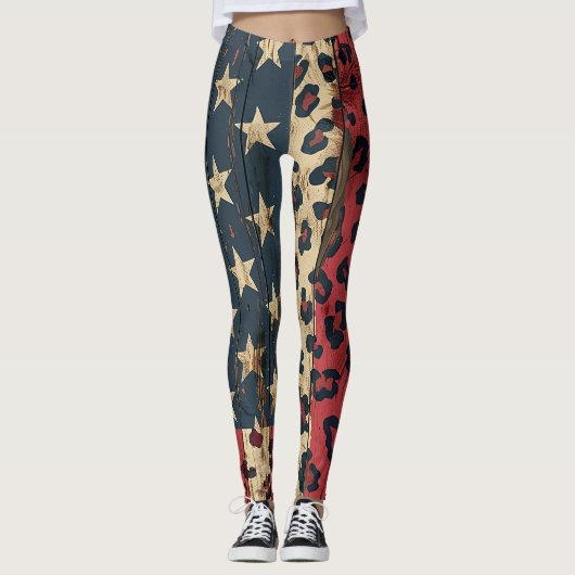 Rustige Amerikaanse vlag luipaardprint (1) Leggings (Voorkant)