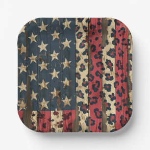 Rustige Amerikaanse vlag luipaardprint (1) Papieren Bordje