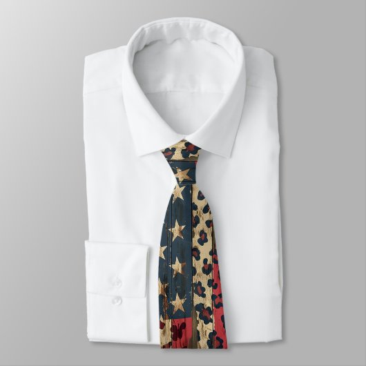 Rustige Amerikaanse vlag luipaardprint (1) Stropdas (Gebonden)