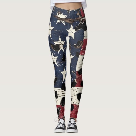 Rustige Amerikaanse vlag luipaardprint (2) Leggings (Voorkant)