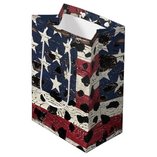 Rustige Amerikaanse Vlag Luipaardprint (2) Medium Cadeauzakje (Voorkant Gekanteld)