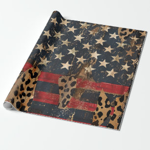 Rustige Amerikaanse Vlag Luipaardprint (3) Cadeaupapier