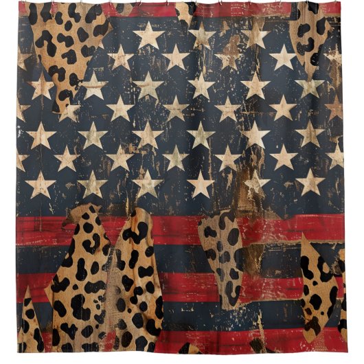 Rustige Amerikaanse vlag luipaardprint (3) Douchegordijn (Voorkant)