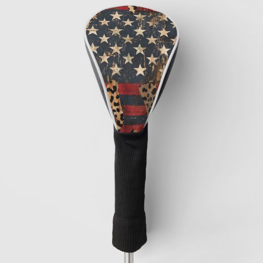 Rustige Amerikaanse Vlag Luipaardprint (3) Golfheadcover (Voorkant)