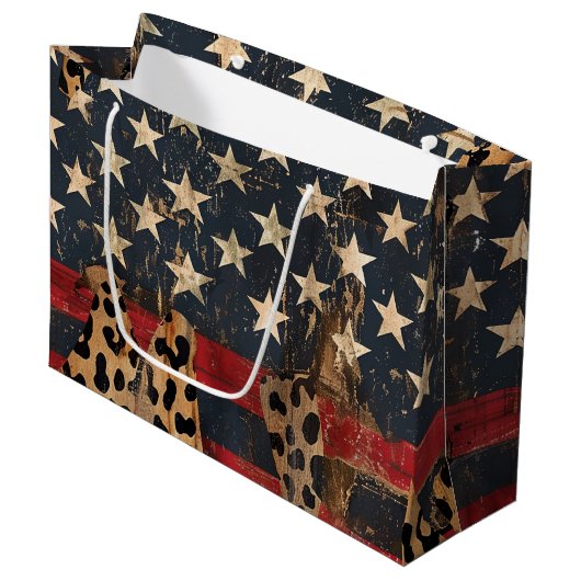 Rustige Amerikaanse Vlag Luipaardprint (3) Groot Cadeauzakje (Voorkant Gekanteld)