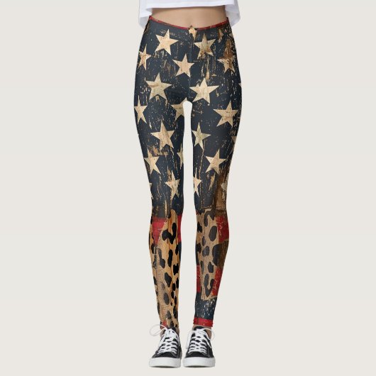 Rustige Amerikaanse Vlag Luipaardprint (3) Leggings (Voorkant)