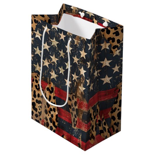 Rustige Amerikaanse vlag luipaardprint (3) Medium Cadeauzakje (Voorkant Gekanteld)