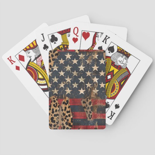 Rustige Amerikaanse vlag luipaardprint (3) Pokerkaarten (Achterkant)