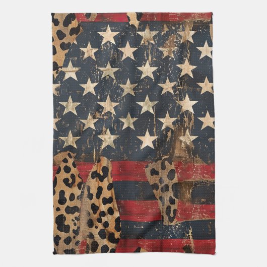 Rustige Amerikaanse vlag luipaardprint (3) Theedoek (Verticaal)