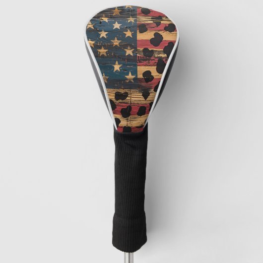 Rustige Amerikaanse Vlag Luipaardprint (4) Golfheadcover (Voorkant)