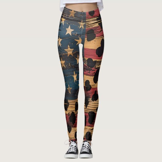 Rustige Amerikaanse Vlag Luipaardprint (4) Leggings (Voorkant)