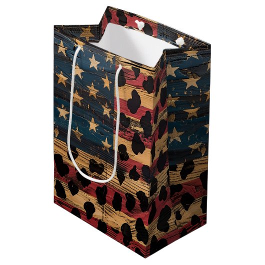 Rustige Amerikaanse Vlag Luipaardprint (4) Medium Cadeauzakje (Voorkant Gekanteld)