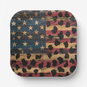 Rustige Amerikaanse Vlag Luipaardprint (4) Papieren Bordje