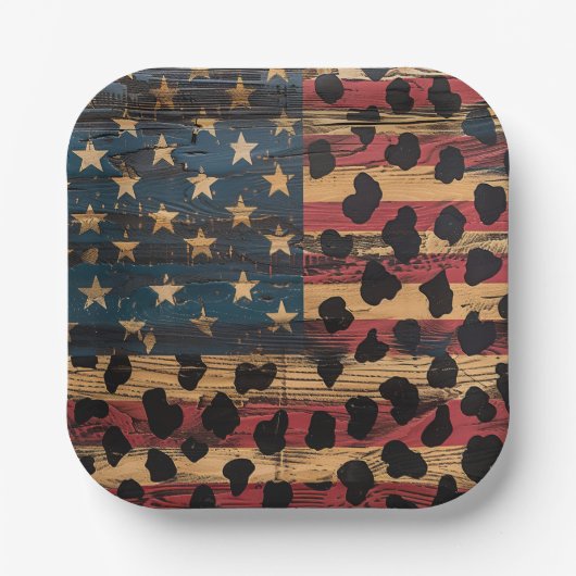 Rustige Amerikaanse Vlag Luipaardprint (4) Papieren Bordje (Voorkant)