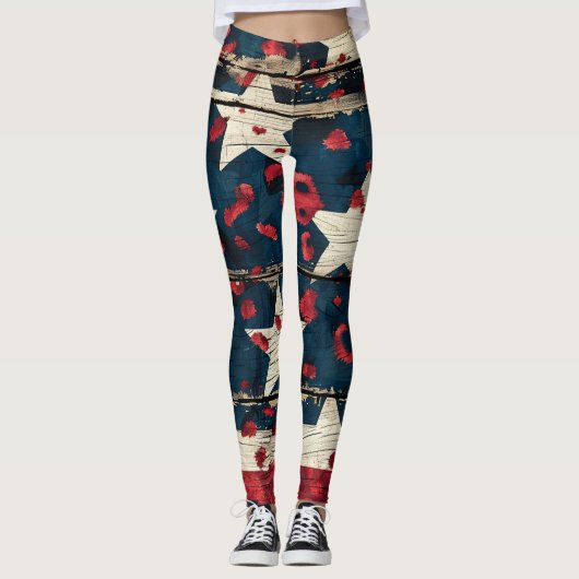 Rustige Amerikaanse vlag luipaardprint (5) Leggings (Voorkant)