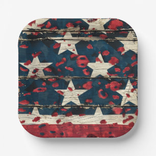 Rustige Amerikaanse Vlag Luipaardprint (5) Papieren Bordje