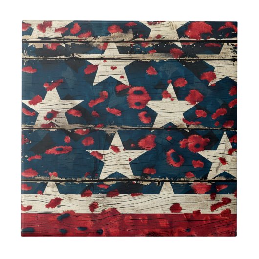 Rustige Amerikaanse Vlag Luipaardprint (5) Tegeltje (Voorkant)
