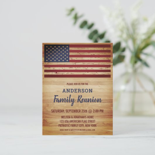 Rustige Amerikaanse Vlag Patriottische Familie Reu Uitnodiging Briefkaart (Staand voorkant)