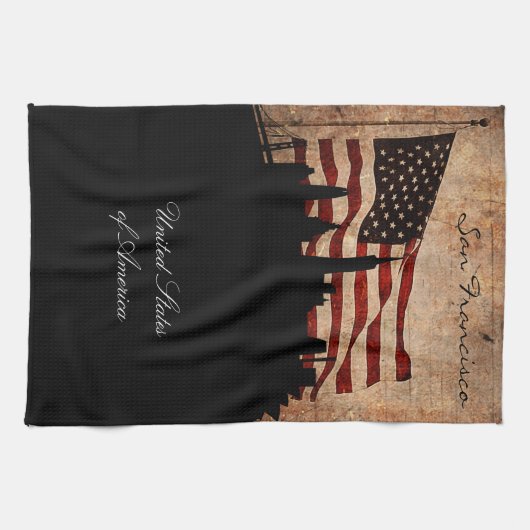 Rustige Amerikaanse vlag San Francisco Skyline Theedoek (Horizontaal)