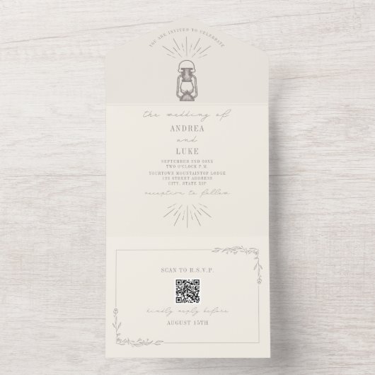 Rustige Amethyst Lantern QR Code RSVP All In One Uitnodiging (Binnen)