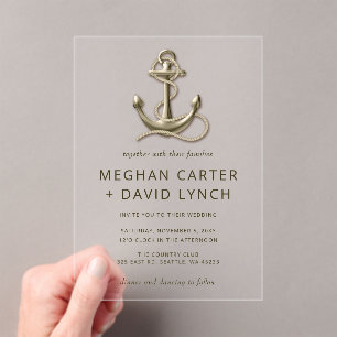 Rustige  Anchor Nautical Wedding Acryl Uitnodigingen