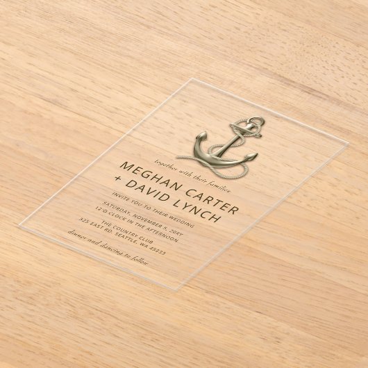 Rustige Anchor Nautical Wedding Acryl Uitnodigingen (Laagn)