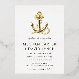Rustige Anchor Nautical Wedding Folie Uitnodiging