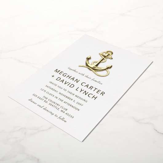Rustige Anchor Nautical Wedding Folie Uitnodiging (Gedraaid)