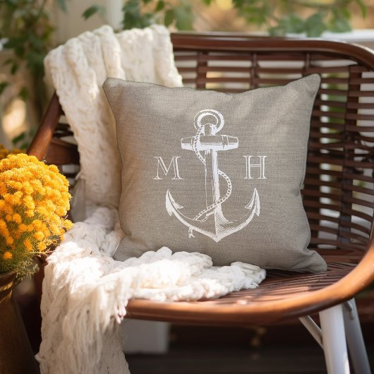 Rustige  Anchor Wedding Monogram Buitenkussen