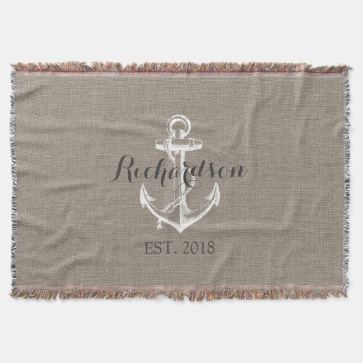 Rustige  Anchor Wedding Monogram Deken (Voorkant)