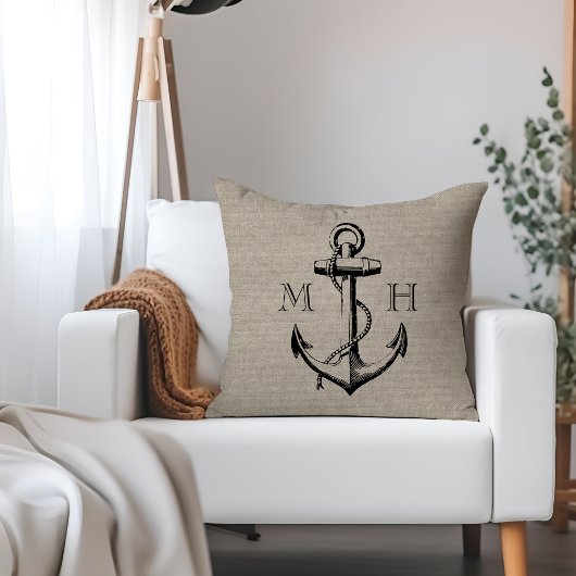 Rustige  Anchor Wedding Monogram Kussen