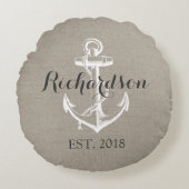 Rustige Anchor Wedding Monogram Rond Kussen (Voorkant)