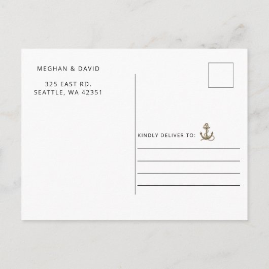 Rustige anker Nautical Save the Date Aankondigingskaart (Achterkant)