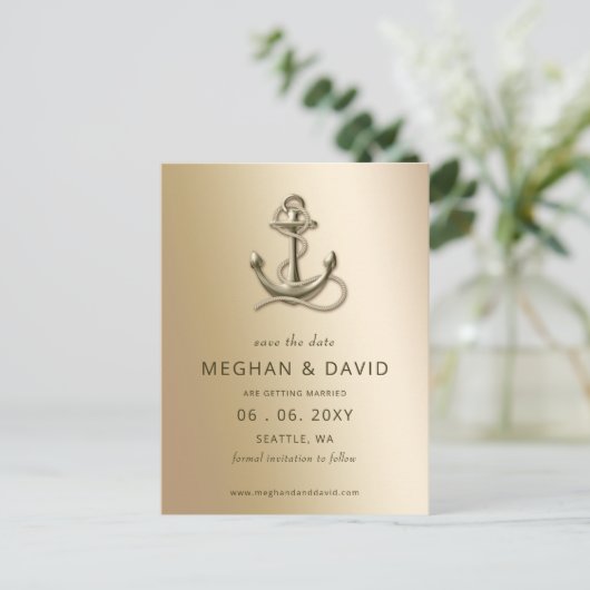 Rustige anker Nautical Save the Date Aankondigingskaart (Staand voorkant)