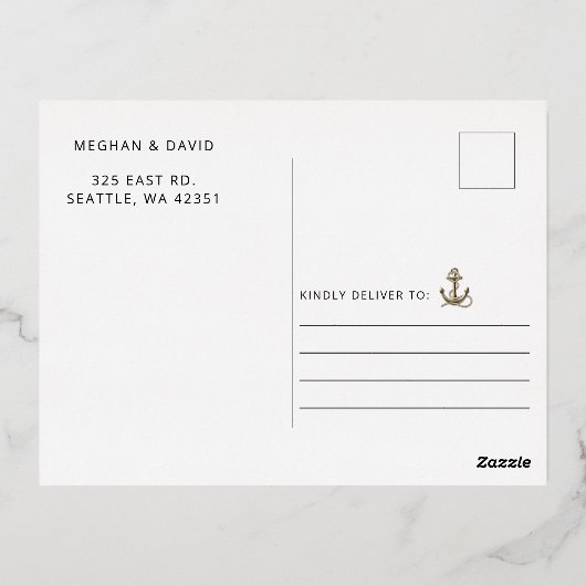 Rustige  anker Nautical Save the Date Folie Uitnodiging Briefkaart (Achterkant)