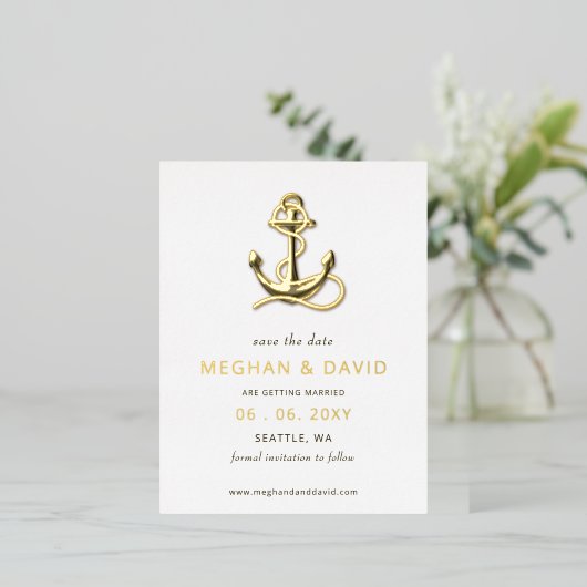 Rustige  anker Nautical Save the Date Folie Uitnodiging Briefkaart (Staand Voorkant)