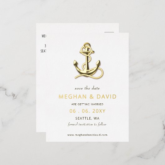 Rustige  anker Nautical Save the Date Folie Uitnodiging Briefkaart (Voorkant / Achterkant)
