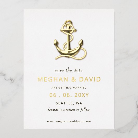 Rustige anker Nautical Save the Date Folie Uitnodiging Briefkaart (Voorkant)